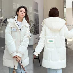 Loose Fit Mid-Length Thickened down Cotton Jacket Women's Korean Style College Windbreaker Autumn Winter Coat Lobeensind