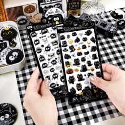 2sheets Cartoon Three-dimensional Floating Fun Stickers Black Cat Cute Embossed Mobile Phone Scrapbook Stickers