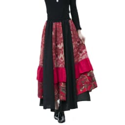 TIYIHAILEY Long Maxi A-line Elastic Waist Women Summer Spring Cotton Linen Big Hem Patchwork Skirts Black Red Layer Ladies Skirt
