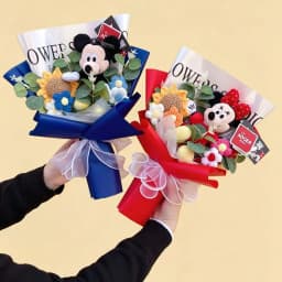 Catoon Micky Mouse Minnie Plush Doll Toy With Flowers Creative Handmade Bouquet Valentine Christmas Graduation Gift For Kids