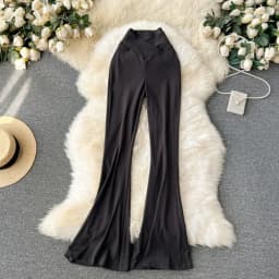 Women Solid High Waist Flare Pants Wide Leg Korean Fashion Elegant Casual Vintage Autumn Streetwear Clothing