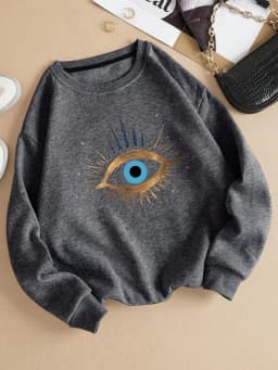 Casual Womens Sweatshirt Vintage Devil's Eye Prints Pullover Soft Breathable Loose Crewneck Hoodie Autumn Winter Female Clothing