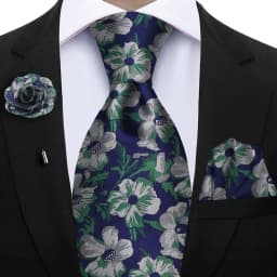 Peacock Blue Floral Print 2-Piece Tie & Pocket Square Set for Men Wedding Business Casual Stylish Accessories