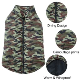 Winter Warm Clothes for Medium Large Dogs Windproof Padded Dog Vest Jacket with D-ring Fashion Camouflage Print Labrador Outfits