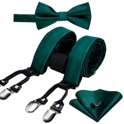Burgundy Black White  Mens Suspender Adjustable 6 Clips Jacquard Braces Bowtie Hanky Cufflinks Set Silver Gold