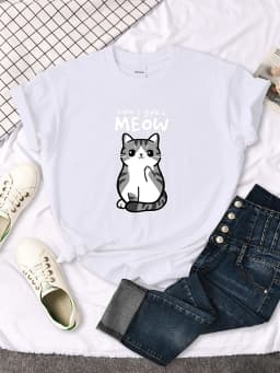 I don't Give A Meow Funny Cat Cartoon Animal Print T-shirts Ladys Oversize Comfortable Kawaii Top Womens Soft Skin-friendly Tees