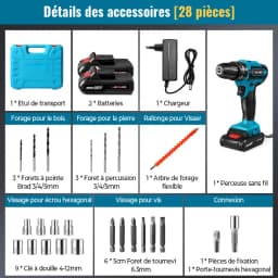 21V Cordless Drill Driver Set,2-Speed 1350RPM, 24-Piece Kit, 2 Battery Electric Screwdriver with 32 Torque Settings for Home DIY