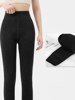 Tossy Warm Fleece Lined Super Thick Warm Leggings Women Winter Spandex Ribbed Slim Pattern Leggins Winter High Waist Basic Pants