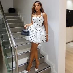 Doyerl Polka Dot A-line Puff Mini Dress Women Elegant Halter Strapless Backless High Waist Night Club Party Birthday Dress Robe