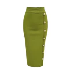 Spring New Women Bandage Skirts Elegant High Waist Midi Calf Gold Buttons Pencil Skirt High Street Office Lady Formal Clothing