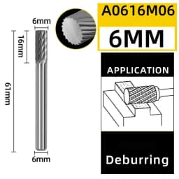 6mm A/AX Type Cylinder Head Tungsten Carbide Alloy Rotary File Drill Milling Carving Bit Point Burr Die Grinder Abrasive Tools