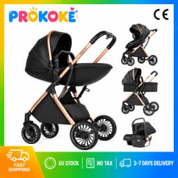 3 in 1 Baby Stroller Luxury Eggshell Design with Adjustable Handle and Storage Basket High Landscape Stroller Infant Car Seat Stroller for Newborn to Toddler with Foldable Reversible Frame for City Travel Shopping and Daily Walks