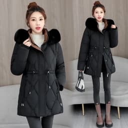 Simple Solid Color Large Fur Collar Hooded Removable Long-sleeved Down Cotton Jacket Women's 2025 Winter Thickened Warm Jacket