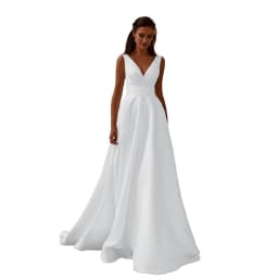 ANGEL Modern V-Neck Wedding Dress Customized Sleeveless Satin Simple A-Line Bride Gown Backless Sweep Train Vestido de novia