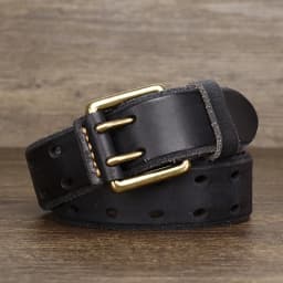 Belt For Men Leather Work Heavy Duty Double Buckles Dlawed Genuine Leather 3.8cm Male Copper Buckle Retro Brown Men's Belt