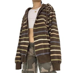 Aesthetic Sweatshirt Striped Long Sleeve Tops with Pockets Hoodie for Women Grunge Emo y2k Clothes Streetwear
