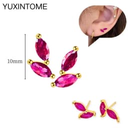 925 Silver Ear Needle Rose Red Hoop Earrings For Women Exquisite Water Drop/Flower/Heart Crystal Piercing Huggie Earring Jewelry