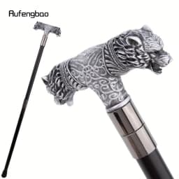Silver Resin Wolf Double Head Walking Cane Fashion Steel Stick Elegant Cosplay Cane Knob Crosier Performance Stage Cane 92cm