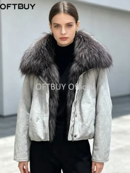 OFTBUY Thick Warm Puffer Coat Women Large Real Natural Raccoon Fur Clothing New 90% White Duck Down Jacket Fashion Female Parkas