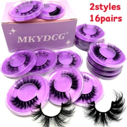 16 Pairs 3 Styles Wispy Faux Mink False Eyelashes Mixed Dramatic Thick Curled Fluffy Strip Lashes Multipack for Eyes Makeup Sets