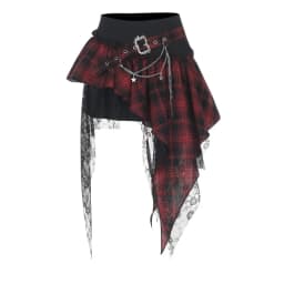 Goth Dark Punk Style Irregular Hem Chain Mini Skirts Harajuku Fashion Plaid Lace Stitch Skirt Mall Gothic Streetwear Bottoms Y2K