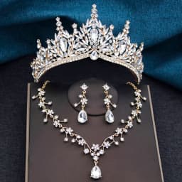 Baroque Wedding Crown for Bride 3-pack Tiara Earrings Necklace Bridal Jewelry Set Champagne Crystal Costume Party Birthday Gift