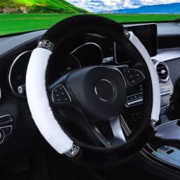 Universal 37-38cm Diameter Soft Plush Rhinestone Car Steering Wheel Cover Interior Accessories Black Pink Car Steering Cover