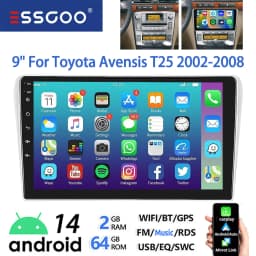 ESSGOO 9" Touchscreen Android14 For Toyota Avensis 02-08 GPS Navi FM Autoradio Wireless Carplay Android Auto GPS Navi BT Wifi FM