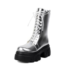 REAVE CAT 8cm Heel 5.5cm Platform Mortorcycle Boots Midcalf Autumn Strap Up Antislip Shoes Big Size 41 42 43 44