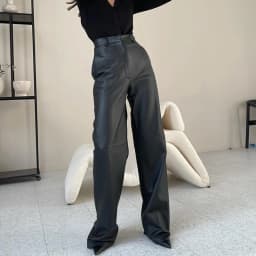 New Vintage High Waist Button Straight Pants 2024 Autumn Solid Color Slim Leather Pants Office Elegant Pocket Women's Trousers
