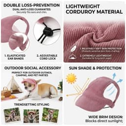Dog Sun Hat For Small Large Dogs Cats Adjustable Pet Baseball Cap with Ear Hole Windproof Corduroy Puppy Visor Hat Pets Supplies