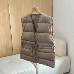 Janveny 2025 New Autumn Winter Drawstring Short Tank Women Ultra Light V-Neck White Duck Down Sleeveless Vest Warm Waistcoat