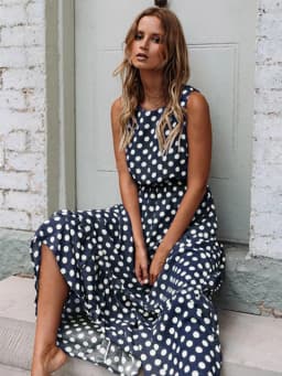 Summer Sleeveless Polka Dot Print Women Midi Dress Casual Fashion Dresses A-Line Boho Elegant Beach Long Dress Vestidos