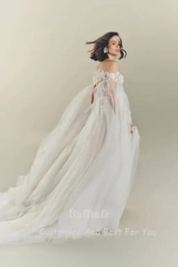 Bafftafe Customized Tulle Appliques Lace Wedding Bride Dresses Sweetheart Open Long Sleeves Boho Bridal Gowns Formal Party Dress