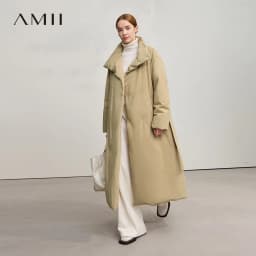 Amii Down Coats 2025 Winter New Solid Color Loose Long Women's Outerwear With Belt High Neck Thicken Warm Down Jacket 12544184