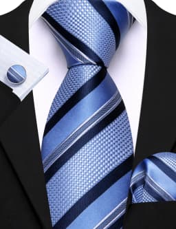 Fashion Diagonal Striped Tie Set for Men Formal Party Business Wedding Necktie Handkerchief Cufflinks 3PCS Suit Accessories