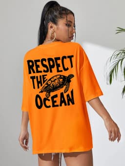Respect The Ocean Green Turtle Print T-Shirts Women Casual Fashion T Shirt Breathable Cotton Short Sleeve O-Neck Street Clothing