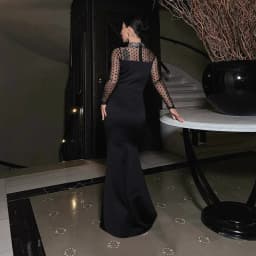 HBLL Elegant Luxury Wedding Mesh See Through Patchwork Prom Formal Long Dress Woman Sexy Black Rhinestone Birthday Evening Robe