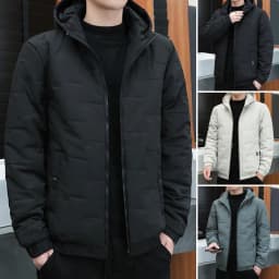 Thermal Insulated Jacket Men's Hooded Thermal Jacket Windproof Quilted Coat with Zipper Pockets Lightweight Warm for Autumn