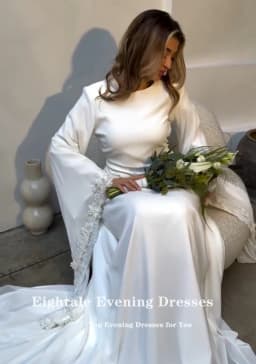 Eightale Arabic Wedding Dresses V-Neck 3D Lace Mermaid Muslim Buttons White Ivory Customized Bridal Gowns