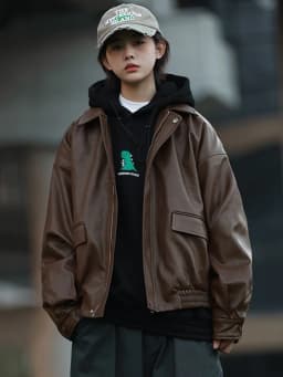 Cool Brown Leather Jacket Women's Motorcycle Style Spring Autumn Winter Fashionable Vintage American High-End Feel Short Coat