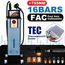 Diode Hair Removal 4 Wavelengths Pico Tattoo Removal Machine 755nm FAC Collimation Ice Cooling System Foldable Touch