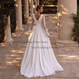 Chiffon Split Wedding Dresses For Bride Puff Sleeve V-Neck A-line Vestidos De Noiva Customized Backless Civil Bride Gowns Women