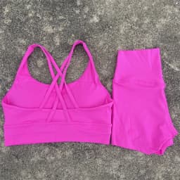 Solid Color Soft Women Gym Yoga Short Set Cross Back Shoulder Strap Gym Bra+High Waist Sport Short Leggings 2pc Tight Sportwear