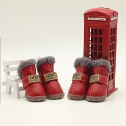 4Pcs Warm PU Dog Shoes Pet Winter Snow Boots Soft Waterproof Small Dog Shoes Plush Non Slip Soft Dog Boot Dogs Accessories