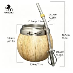 Gaucho Yerba Mate Set Stainless Steel Double Wall Calabash Cup with Removable Filter Bombilla Cleaning Brush