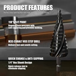 M35 Cobalt 4-Flute Step Drill Bit 1/4 in Metric Tapered Hex Shank for Stainless Steel Sheet Metal Wood Aluminum and Other Metals