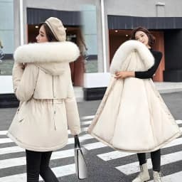 Women's Fleece Lined down Parka Coat Thickened Winter Jacket Korean Style Long Sleeve Zipper Closure Cotton Blend Duck Feather