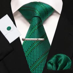 8cm Silk Mens Ties Green Black Ties Plaid Stripe Necktie Pocket Square Cufflinks Tie Clips Set Men's Wedding Business Party Tie