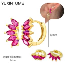 925 Silver Ear Needle Rose Red Hoop Earrings For Women Exquisite Water Drop/Flower/Heart Crystal Piercing Huggie Earring Jewelry